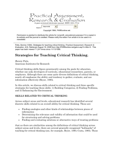 Strategies for Teaching Critical Thinking