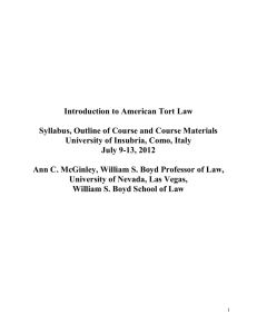 Introduction to American Tort Law Syllabus, Outline of Course and