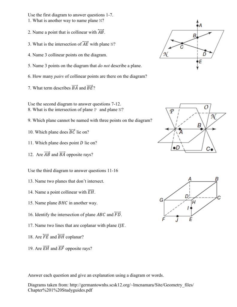 Points Lines And Planes Worksheet Answer Key Worksheetfun
