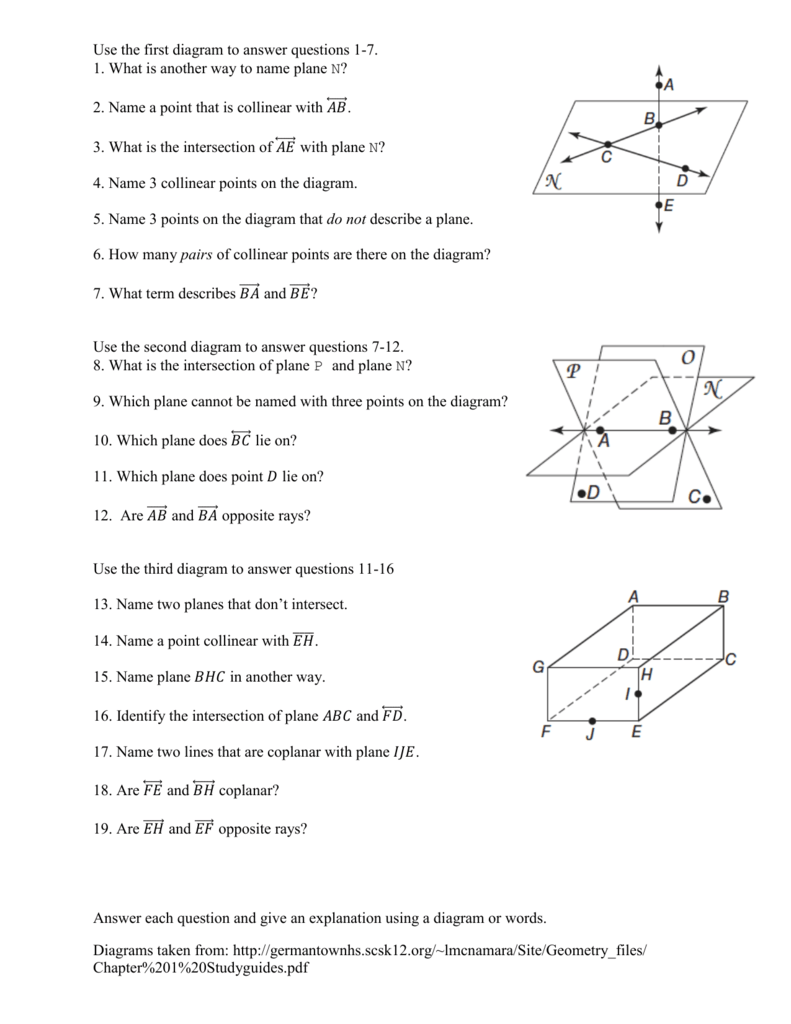 Extra practice with points, lines, and planes  Inside Points Lines And Planes Worksheet