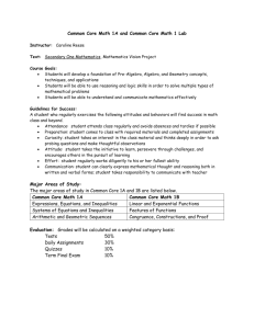 Common Core Math 1A Syllabus