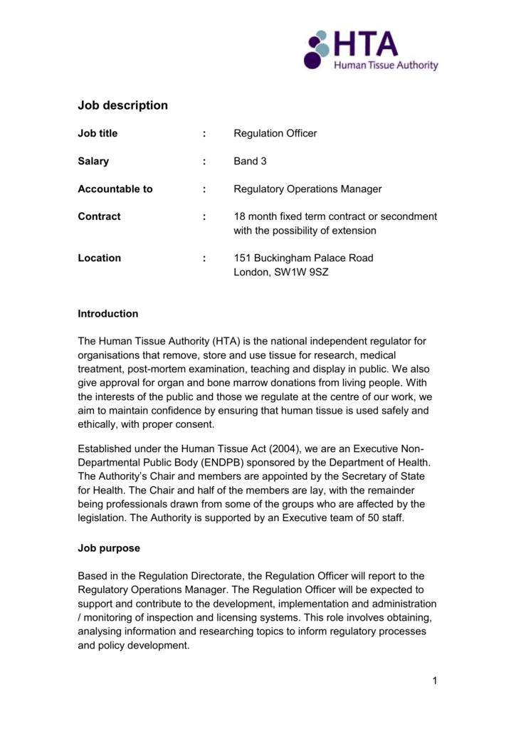 Regulation officer job description