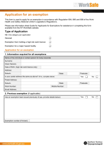 Application for an exemption