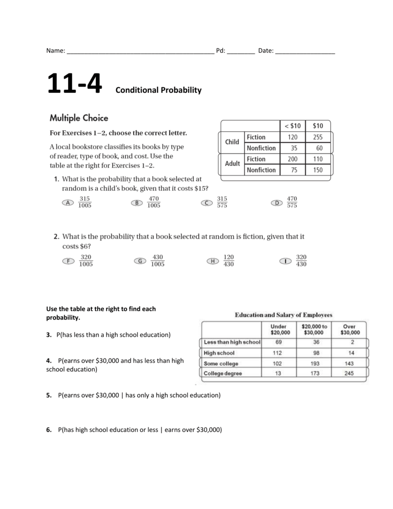 11.11 Worksheet In Probability Worksheet High School