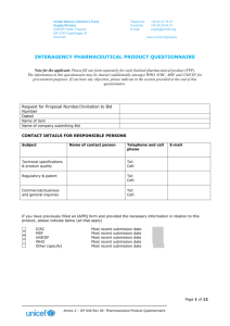 Interagency Pharmaceutical Product Questionnaire