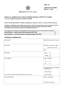 Master in Applied and Commercial Biotechnology (120 ECTS credits)