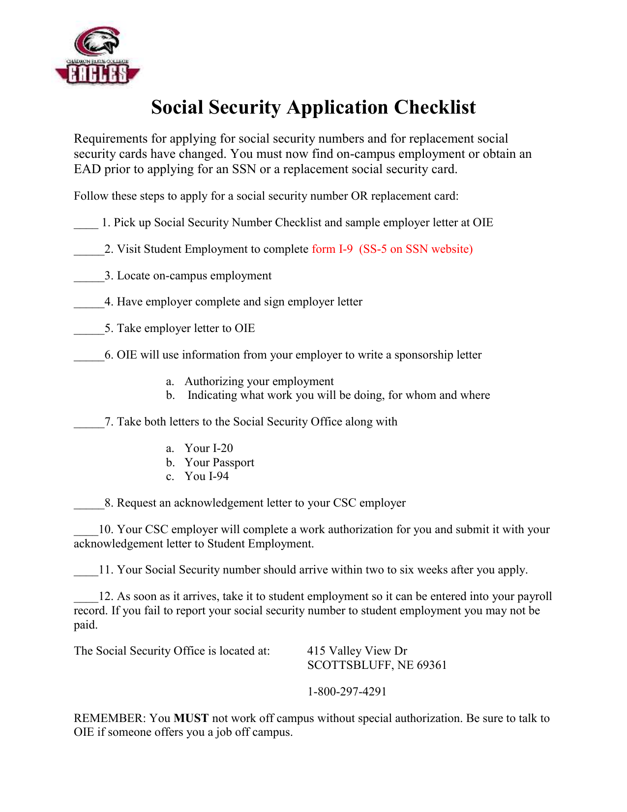 Social Security Checklist