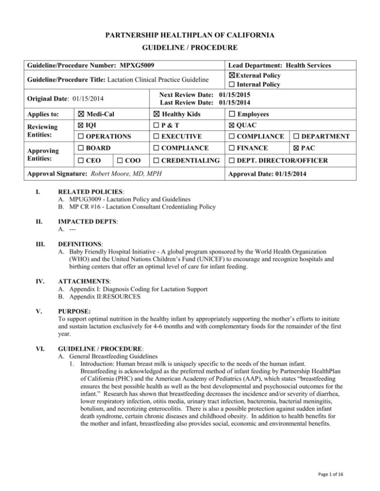 Lactation Clinical Practice Guideline