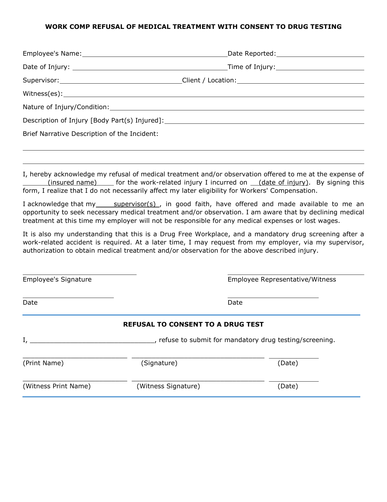 Printable Refusal Of Medical Treatment Form