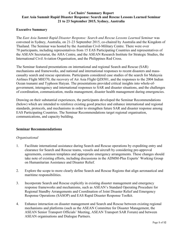 Cochairs Summary Report and