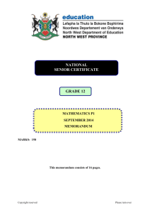 NORTH WEST Maths Memo P1 Sept 2014