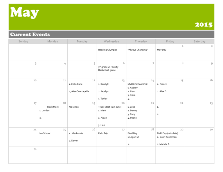 May Calendar May Calendar