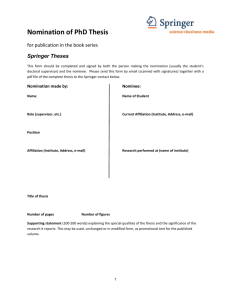 Nomination Form 2013 – Springer Theses