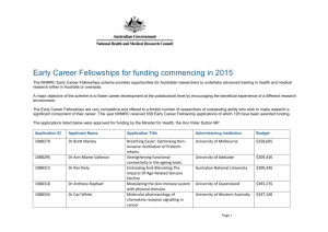 Early Career Fellowships for funding commencing in 2015