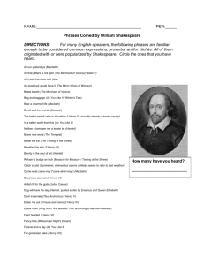 NAME: PER:_____ Phrases Coined by William Shakespeare