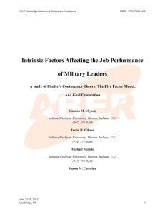 Intrinsic Factors Affecting the Job Performance of Military Leaders