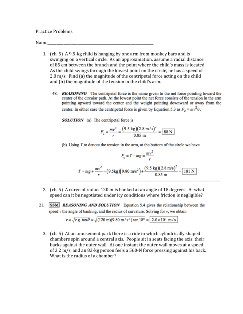 Practice Problems midterm - Physics-YISS