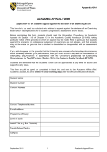 GA4 Academic Appeal Form 09-2015 - University of Wales Trinity