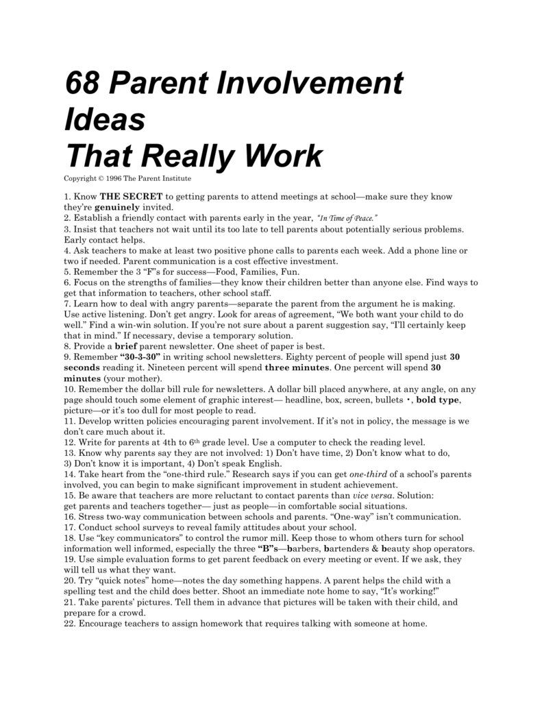 68 parent involvement ideas that really work