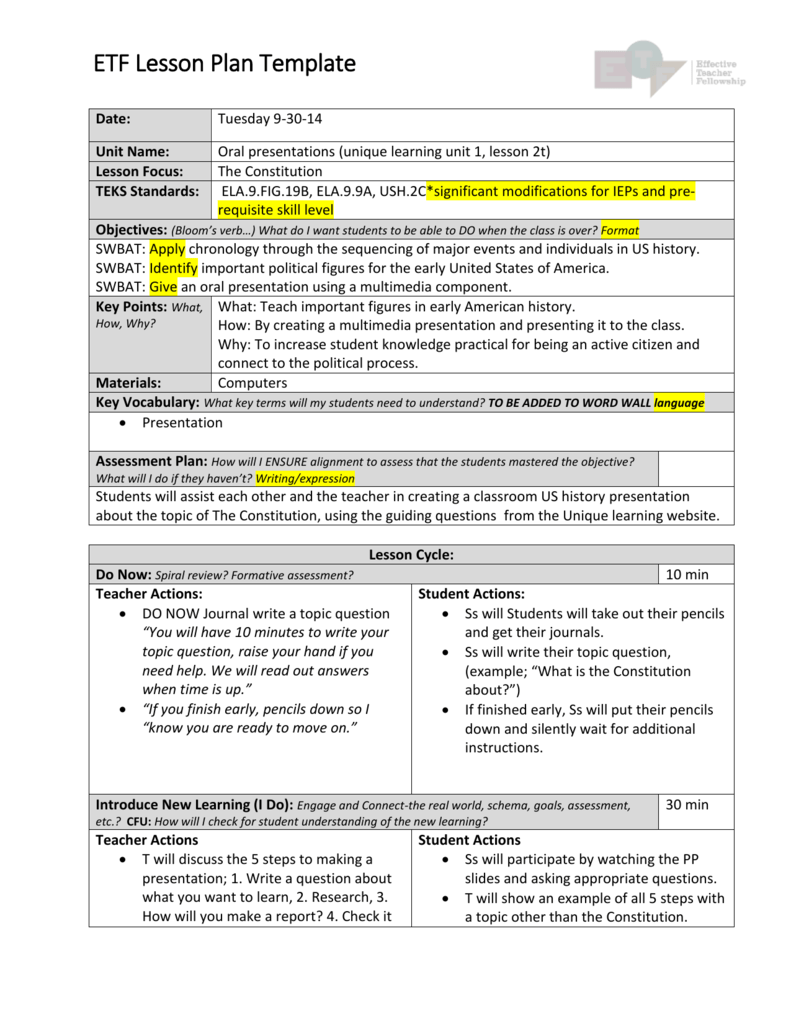 how to write presentation in lesson plan