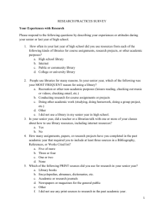 RESEARCH PRACTICES SURVEY Your Experiences with