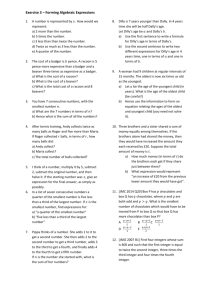 Worksheet: Year 7 - Algebraic Expressions Exercise 3