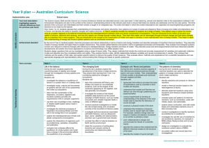 Year 9 plan * Australian Curriculum: Science