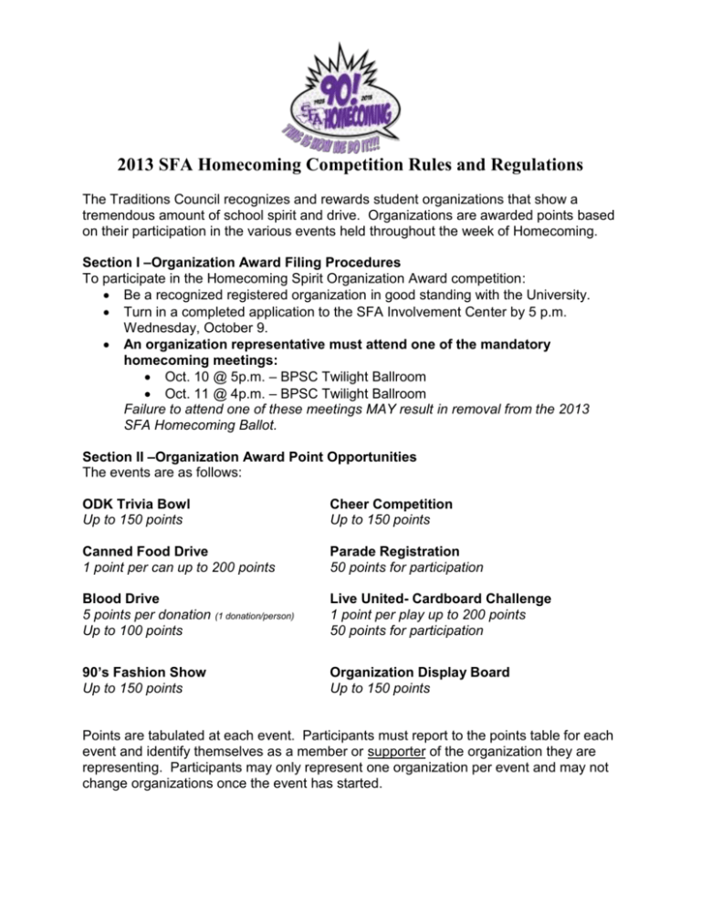 2013 SFA Competition Rules and Regulations