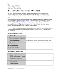 Research Ethics Review Tier 1 Checklist