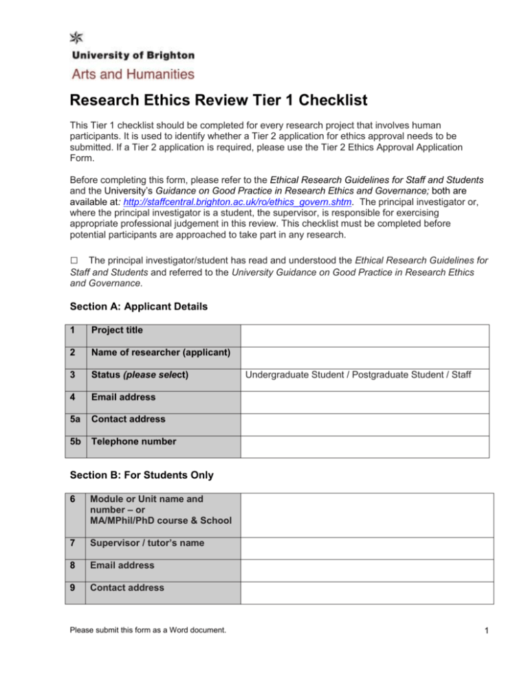 ethics checklist for dissertation