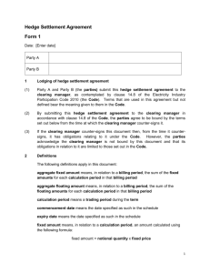 Hedge Settlement Agreement Form 1