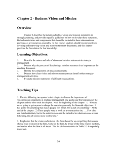 Chapter 2 - Business Vision and Mission Overview