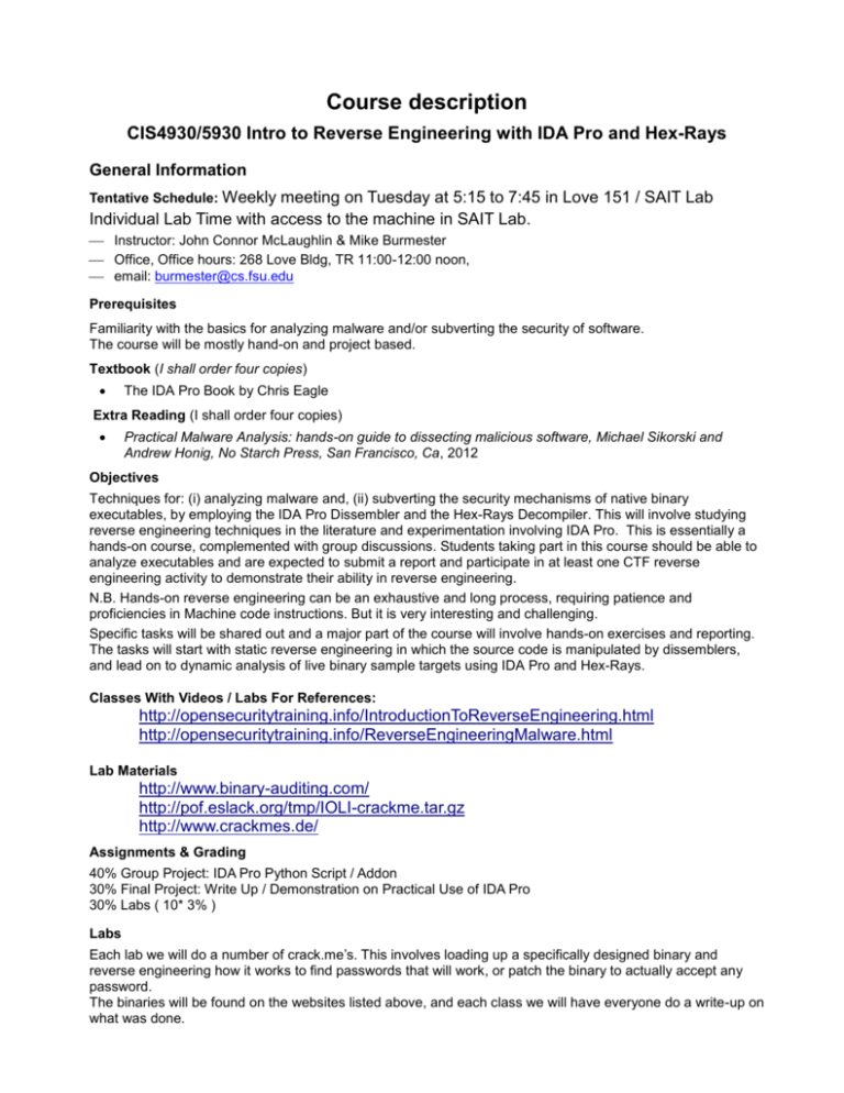 Course Description FSU Computer Science Department