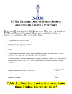 BCMA National Junior Honor Society Application Packet Cover Page
