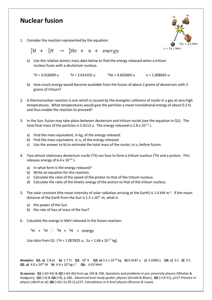 Nuclear Fusion Worksheet With Answers 