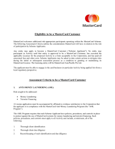 Eligibility to be a MasterCard Customer