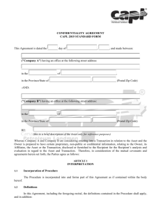 Confidentiality Agreement – Industry Draft #2