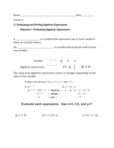 Objective 2: Writing Algebraic Expressions