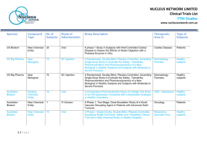 NUCLEUS NETWORK LIMITED Clinical Trials List FTIH Studies