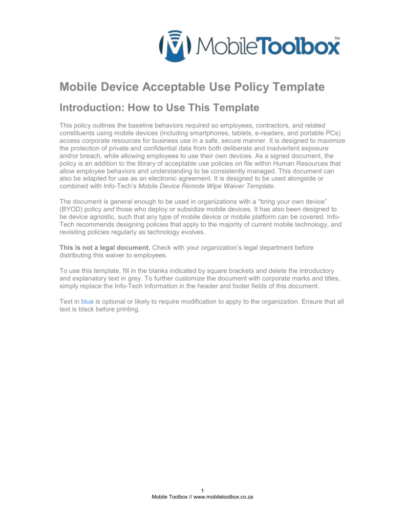 Mobile Device Acceptable Use Policy Template