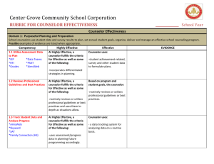 RUBRIC FOR COUNSELOR EFFECTIVENESS School Year