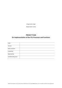 Project Plan for Implementation of the ITIL Processes and