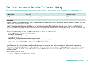 Year 2 unit overview * Australian Curriculum: History