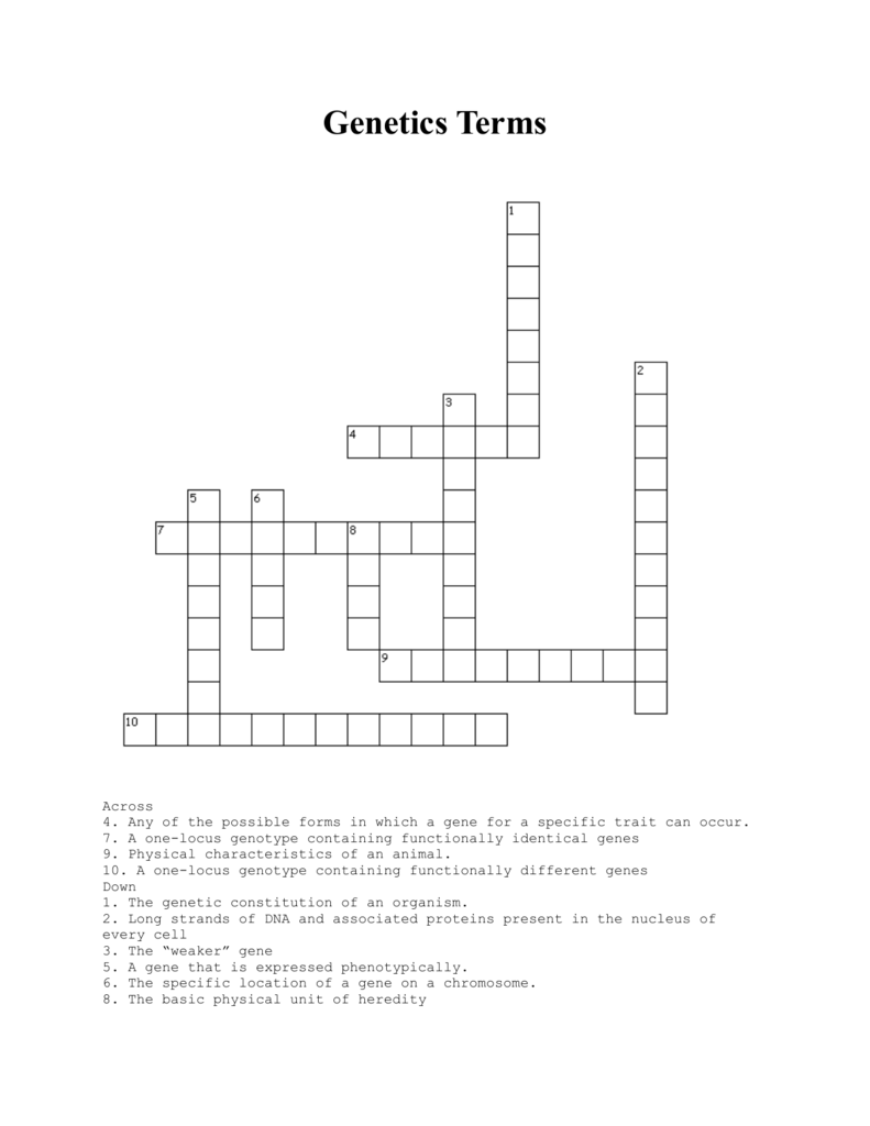 Genetics crossword