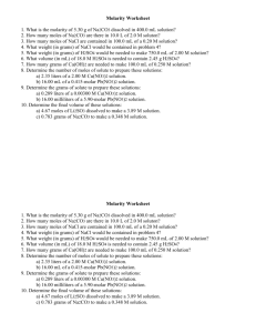 Molarity Worksheet 1. What is the molarity of 5.30 g of Na2CO3