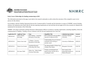 Early Career Fellowships for funding commencing in 2013 The