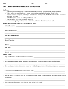 Unit 1 Earth`s Natural Resources Study Guide