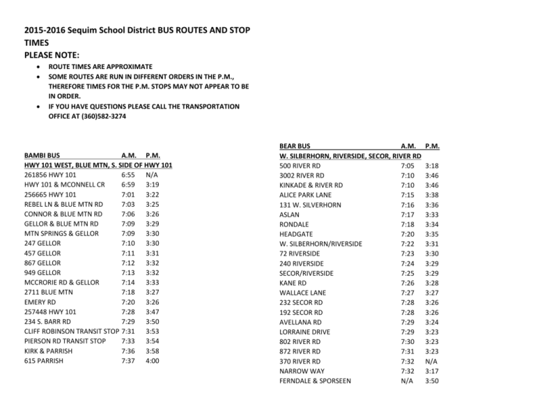 201516 Bus Routes Sequim School District