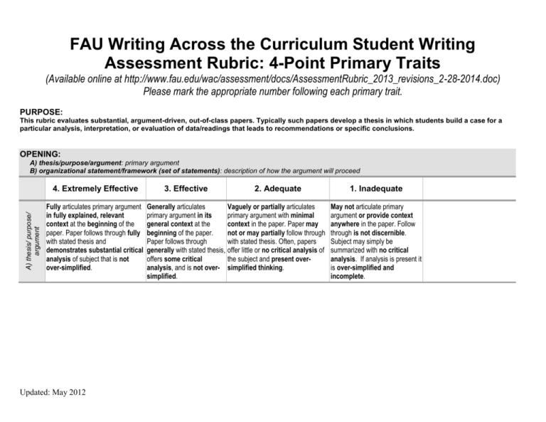 does fau require supplemental essays