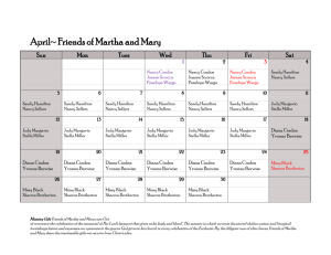 April~ Friends of Martha and Mary Sun Mon Tues Wed Thu Fri Sat